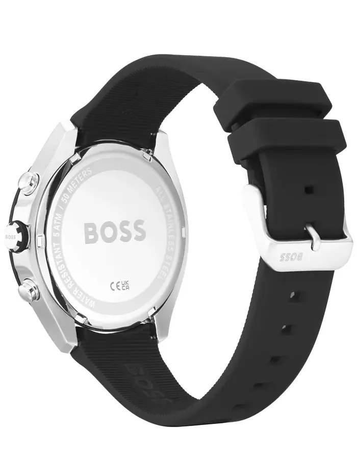 Мужские часы Chronograph Velocity с черным силиконовым ремешком, 45 мм Hugo Boss — изображение 3 из 3