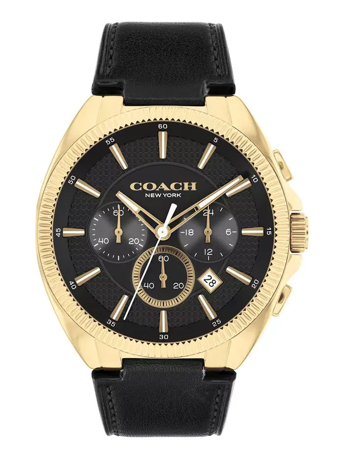 Мужские часы Jackson с черным кожаным ремешком, 45 мм COACH