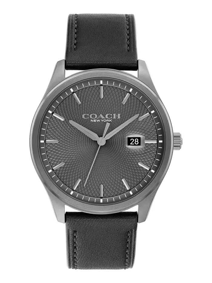 Мужские часы Oliver Black на кожаном ремешке из телячьей кожи, 41 мм COACH