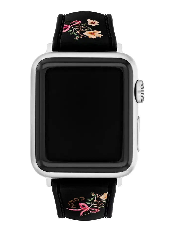 Женский черный силиконовый ремешок для Apple Watch 38mm, 40mm, 41mm с цветочным принтом COACH