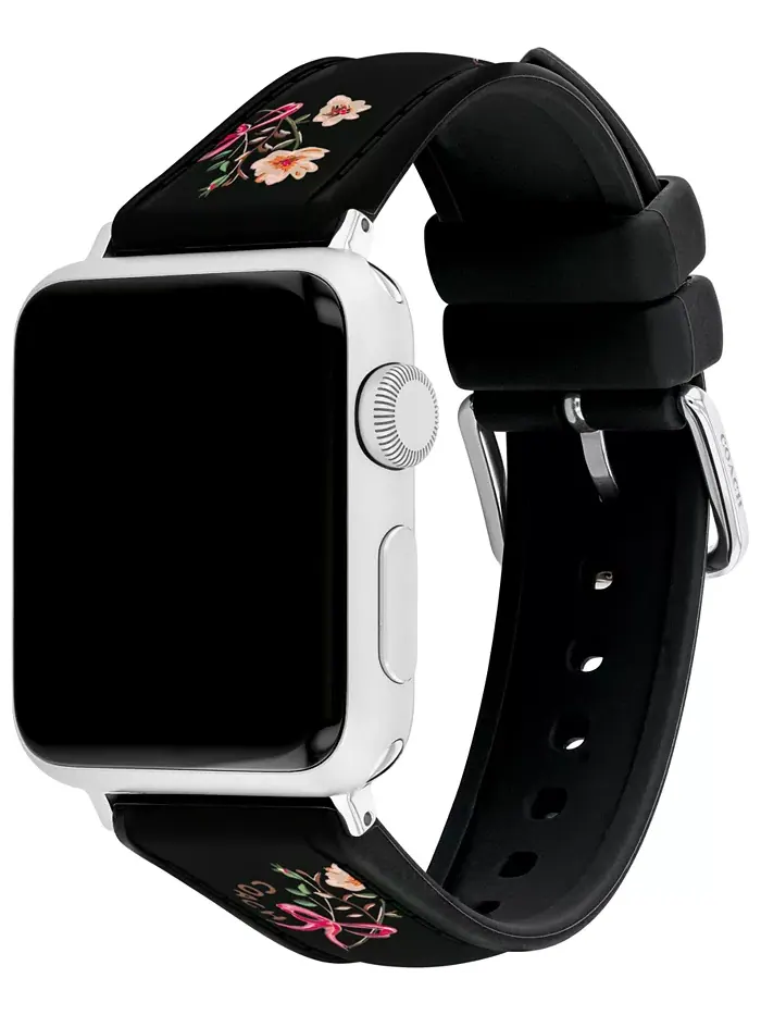 Женский черный силиконовый ремешок для Apple Watch 38mm, 40mm, 41mm с цветочным принтом COACH — изображение 2 из 5