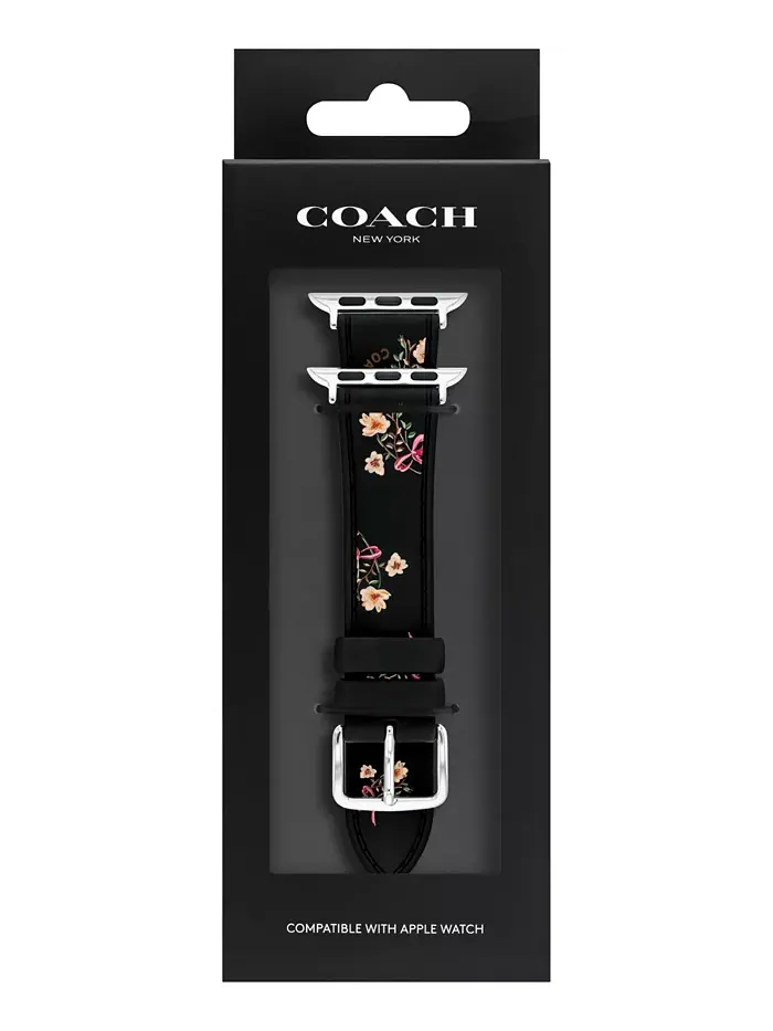 Женский черный силиконовый ремешок для Apple Watch 38mm, 40mm, 41mm с цветочным принтом COACH — изображение 4 из 5
