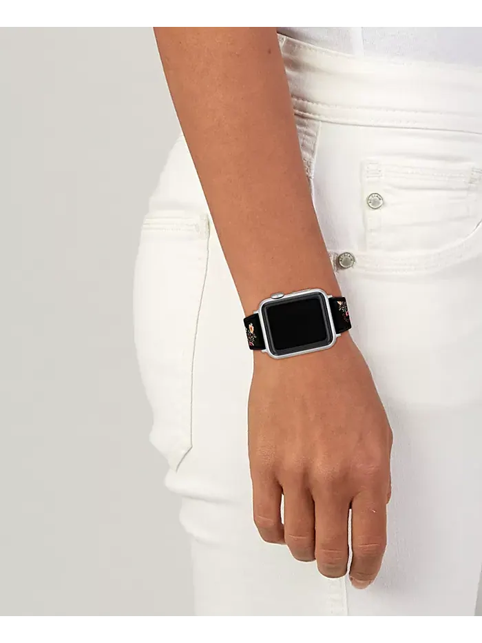 Женский черный силиконовый ремешок для Apple Watch 38mm, 40mm, 41mm с цветочным принтом COACH — изображение 5 из 5