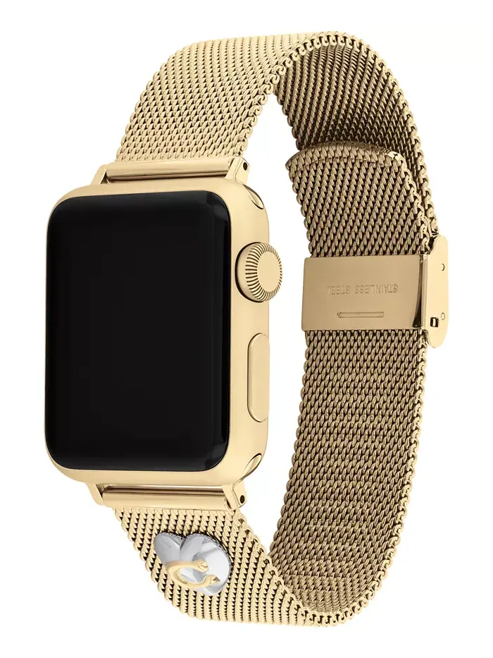 Золотистый браслет из нержавеющей стали с сетчатым плетением для Apple Watch 38, 40, 41 мм COACH — изображение 3 из 5