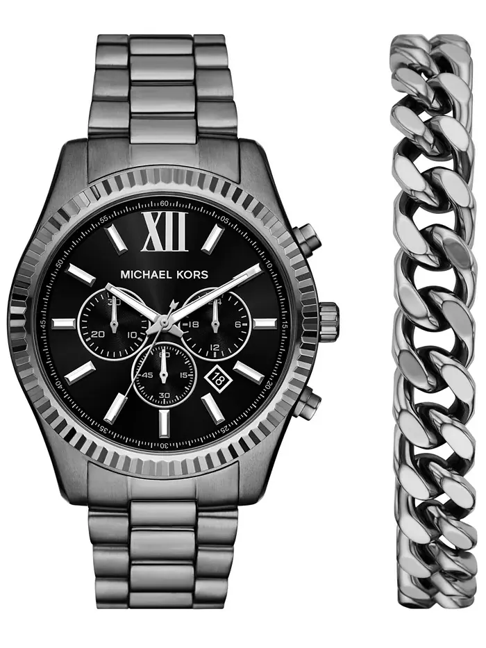 Мужские часы Lexington Chronograph Gunmetal с браслетом из нержавеющей стали, 44 мм Michael Kors