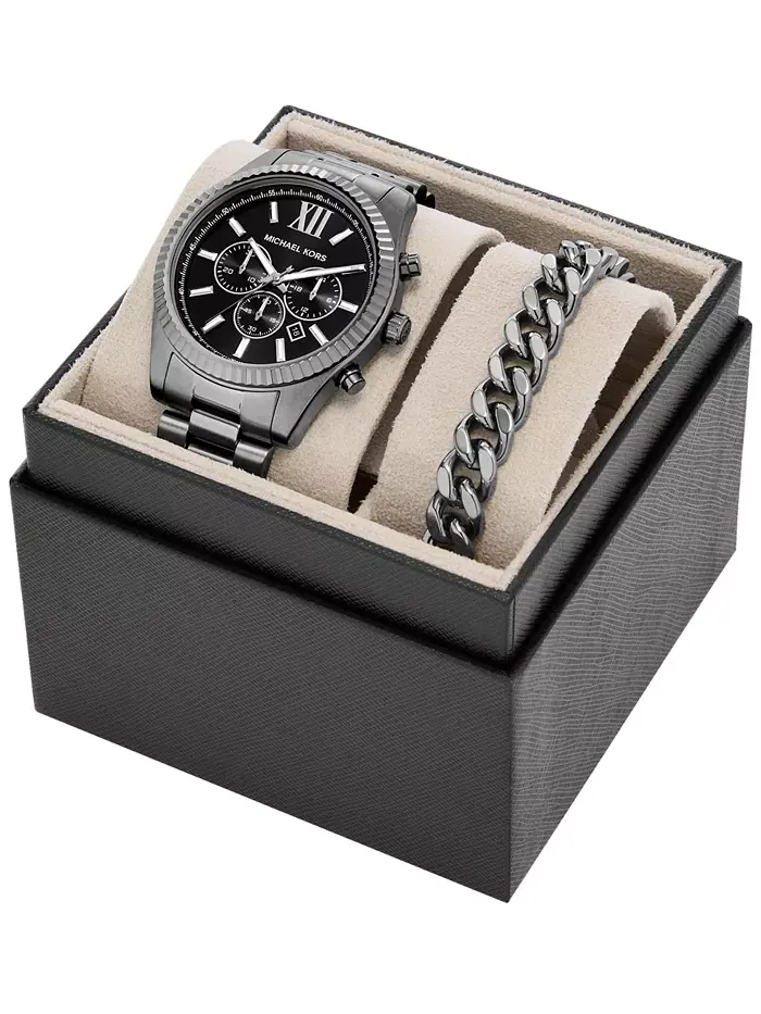 Мужские часы Lexington Chronograph Gunmetal с браслетом из нержавеющей стали, 44 мм Michael Kors — изображение 6 из 6