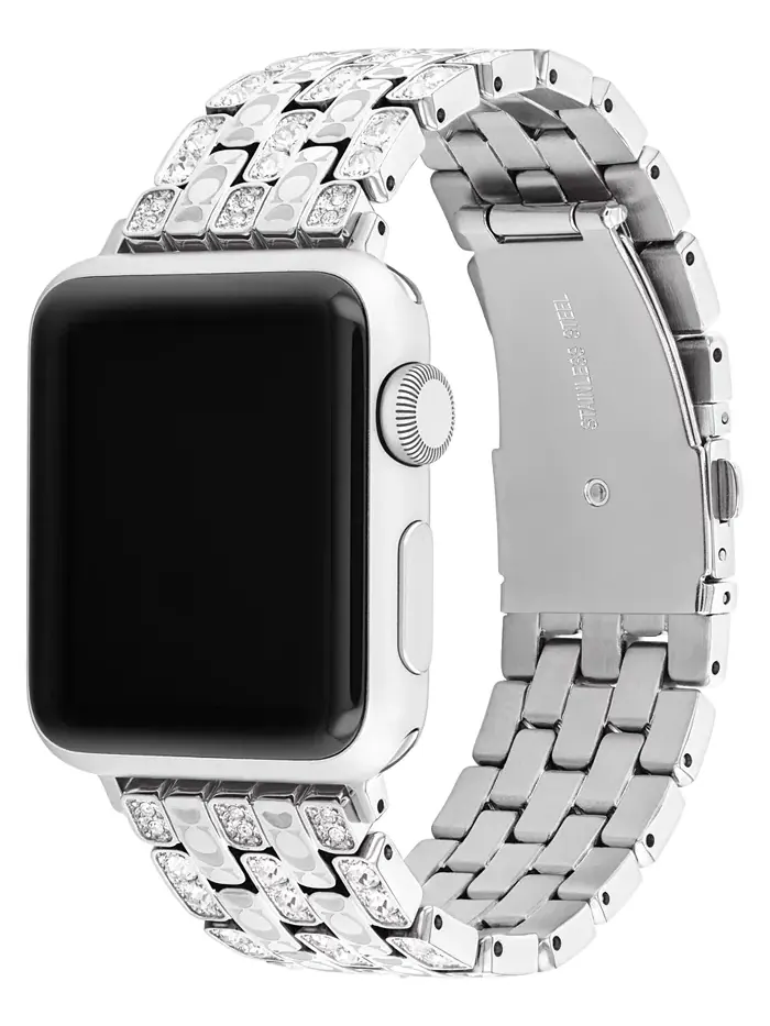 Женский серебристый браслет из нержавеющей стали с кристаллами для Apple Watch 38mm, 40mm, 41mm — изображение 2 из 6