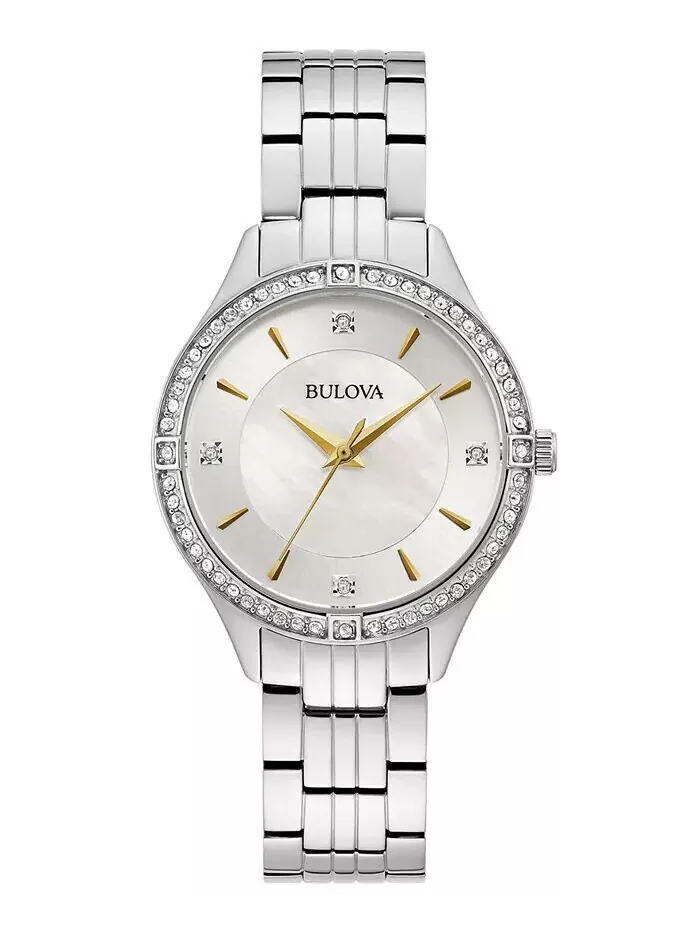 Женские часы-браслет из нержавеющей стали с кристаллами, 32 мм Bulova