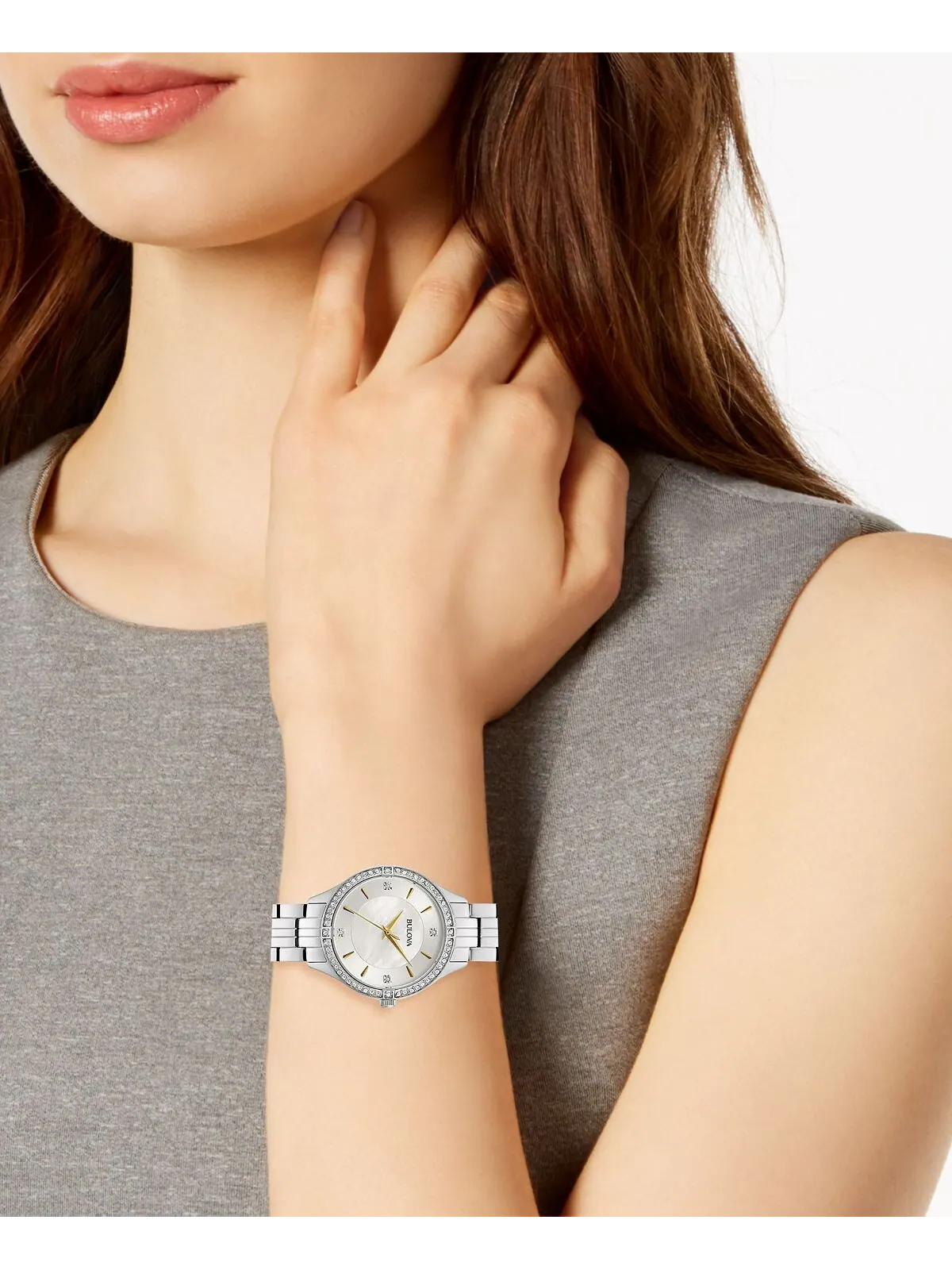 Женские часы-браслет из нержавеющей стали с кристаллами, 32 мм Bulova — изображение 2 из 5, оттенок серебристый
