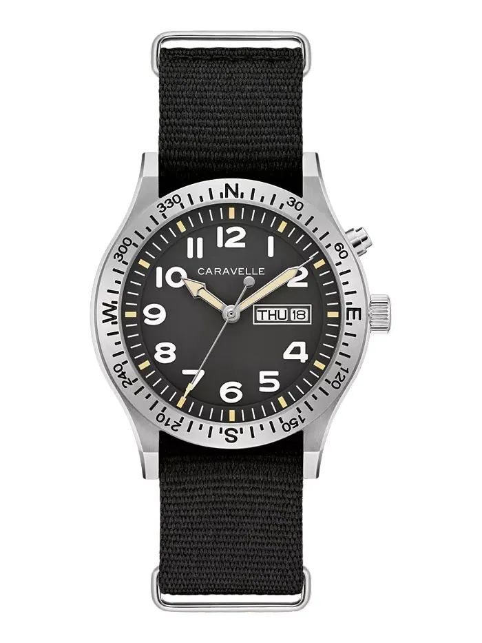 Мужские часы Vintage Casual Lite Up с черным нейлоновым ремешком, 39мм Caravelle