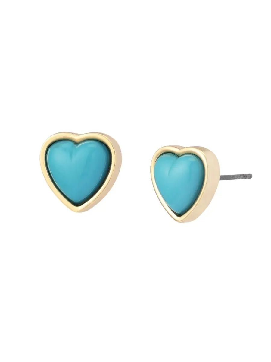 Серьги-пусеты с сердцем Turquoise Cowabunga Betsey Johnson, Turquoise/Rhodium