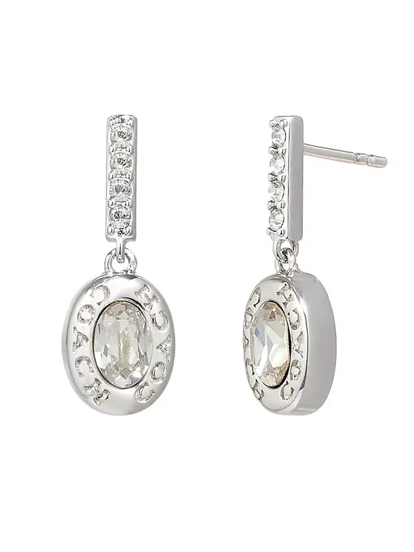 Серьги-Подвески с фирменным паве из искусственных камней Coach, crystal/rhodium