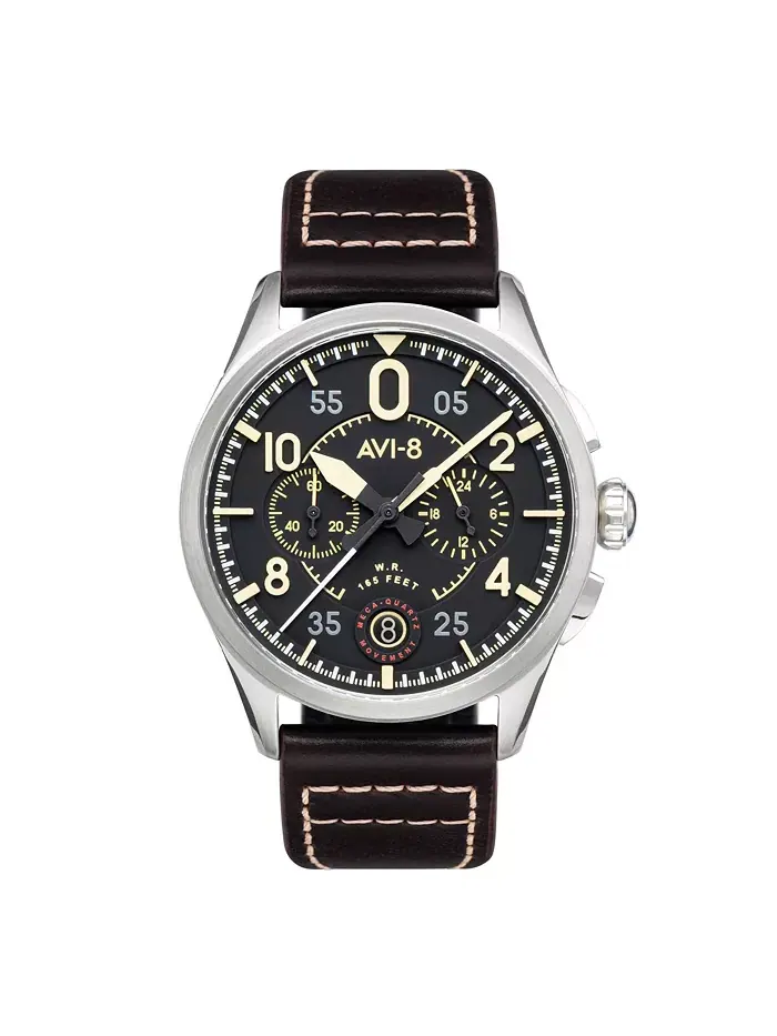 Мужские часы Spitfire Lock Chronograph с коричневым кожаным ремешком, 42 мм AVI-8
