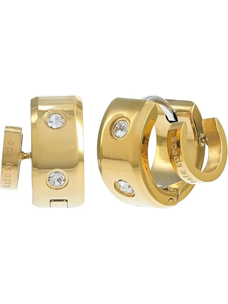 Женские серьги-кольца Set In Stone Double Huggies Kate Spade New York — изображение 1 из 1, оттенок золотистый прозрачный