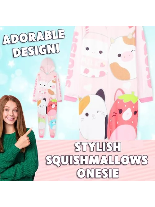 Squishmallows слитная пижама-комбинезон с капюшоном для девочек — 3