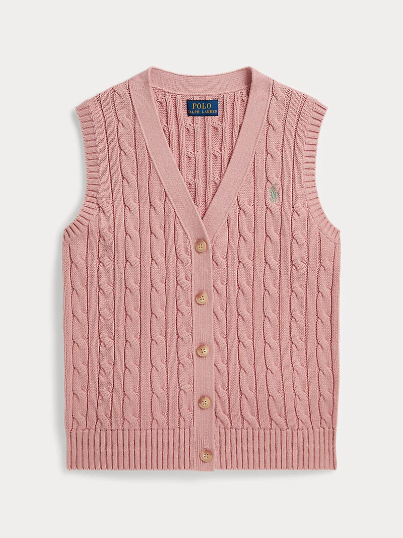 Жилет вязаный Cable-Knit розовый хлопковый — 2
