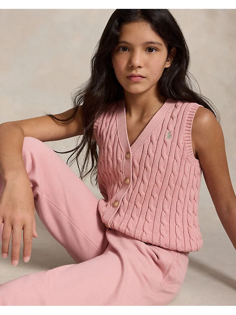 Жилет вязаный Cable-Knit розовый хлопковый — 5