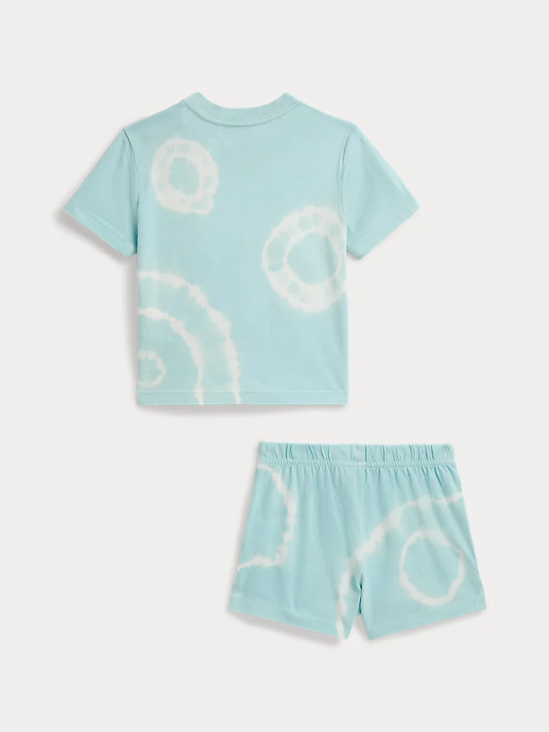 Комплект футболка Polo Bear тай-дай и шорты бирюзовый — 2