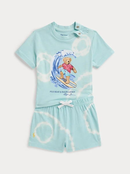 Комплект футболка Polo Bear тай-дай и шорты бирюзовый