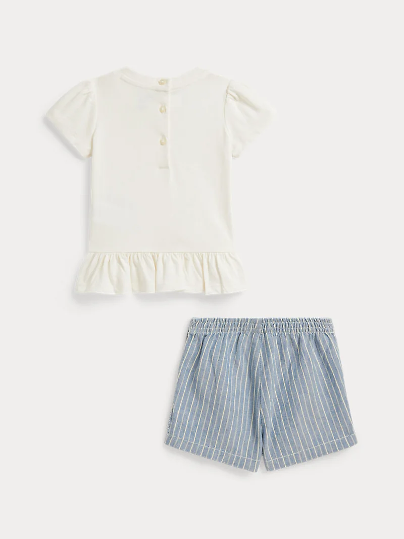 Комплект футболка Polo Bear и лляные шорты белый — 2