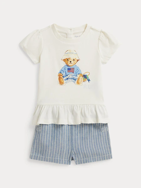 Комплект футболка Polo Bear и лляные шорты белый