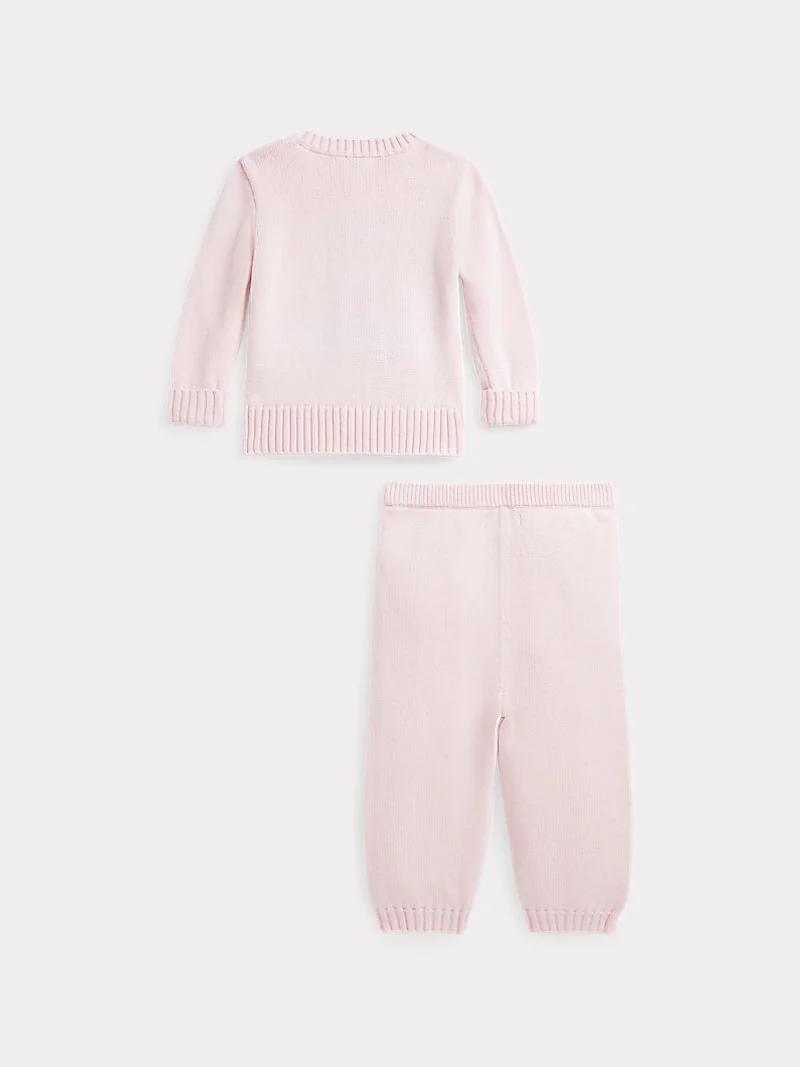 Вязаный комплект свитер и брюки Polo Bear розовый — 2