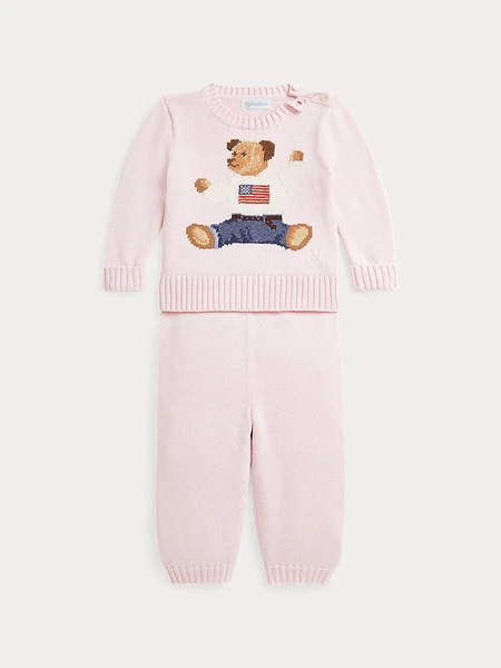 Вязаный комплект свитер и брюки Polo Bear розовый