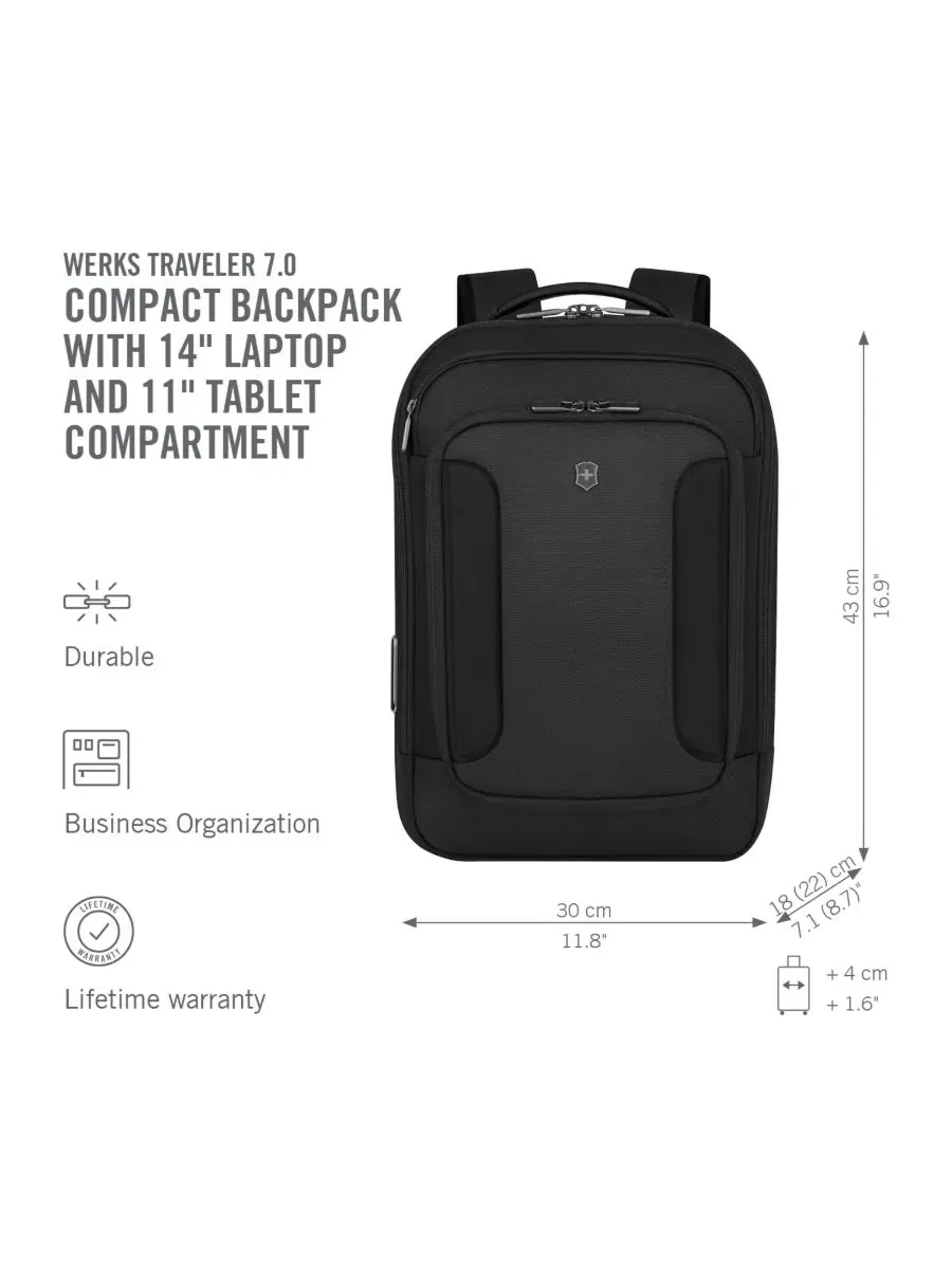 Рюкзак унисекс Victorinox Werks Traveler 7.0 Compact полиэстер — изображение 3 из 8, черный