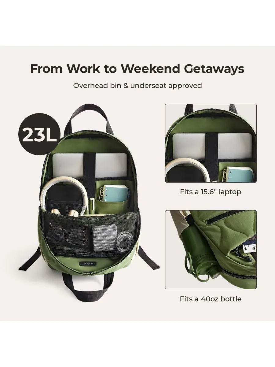 Рюкзак 23 л с отделением для ноутбука Vega 23L Featherlight Work Backpack BAGSMART — изображение 6 из 11, мох