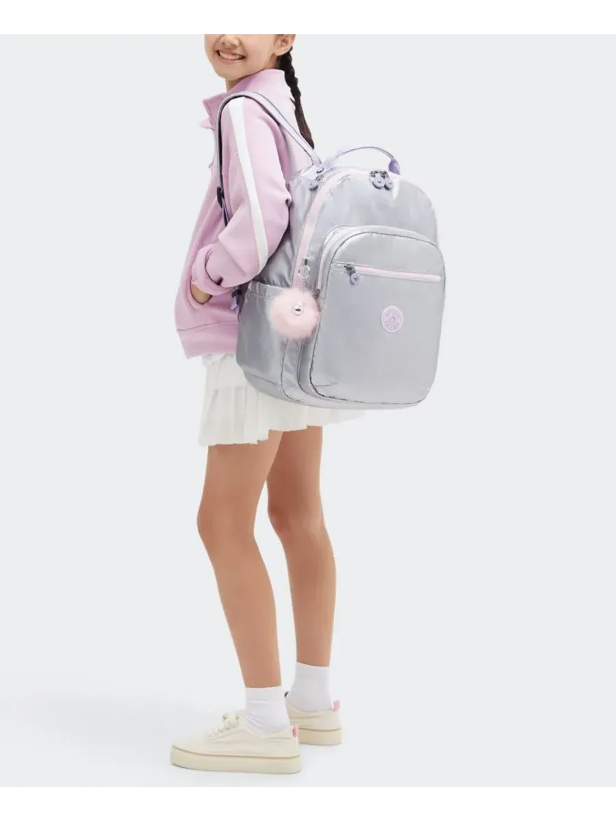 Рюкзак женский Kipling Seoul 15 нейлон — изображение 3 из 9, серебристый
