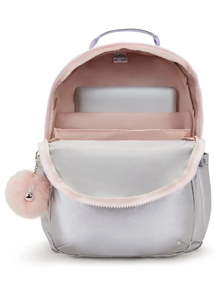 Рюкзак женский Kipling Seoul 15 нейлон — изображение 6 из 9, серебристый
