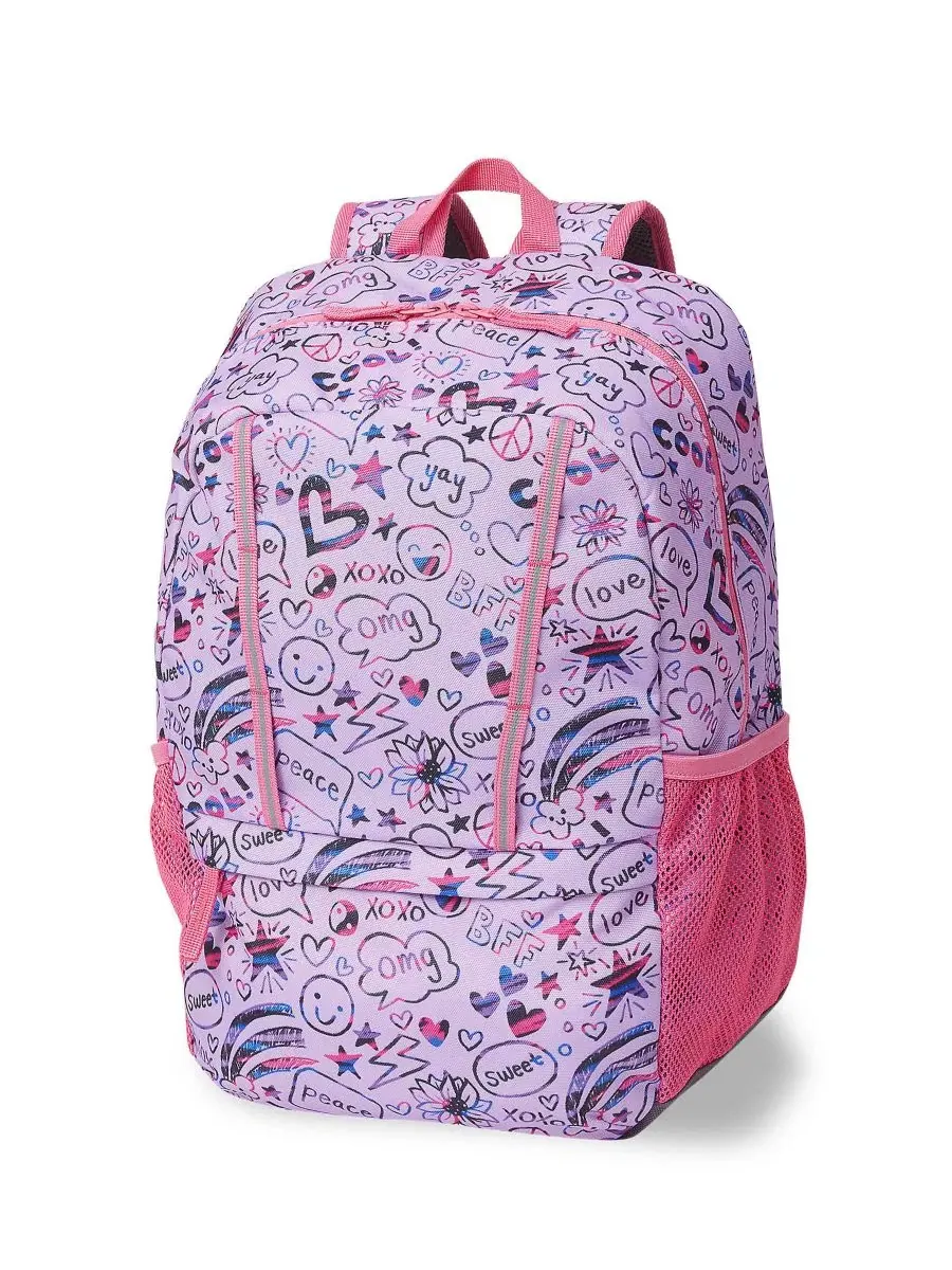 Детский рюкзак с принтом Fuchsia Pink Doodles Lands' End — изображение 1 из 3, розовый