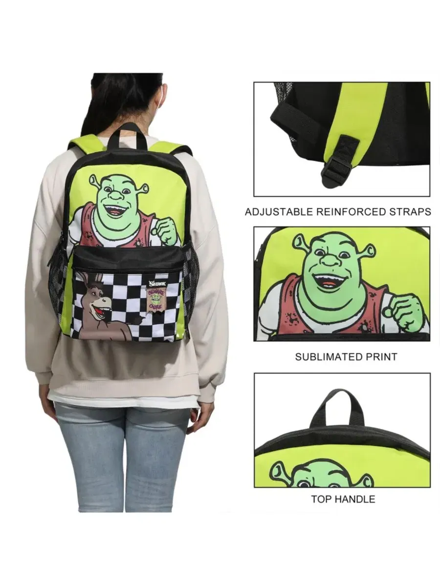 Рюкзак с принтом Shrek and Donkey Shrek — изображение 2 из 11, зеленый черный белый
