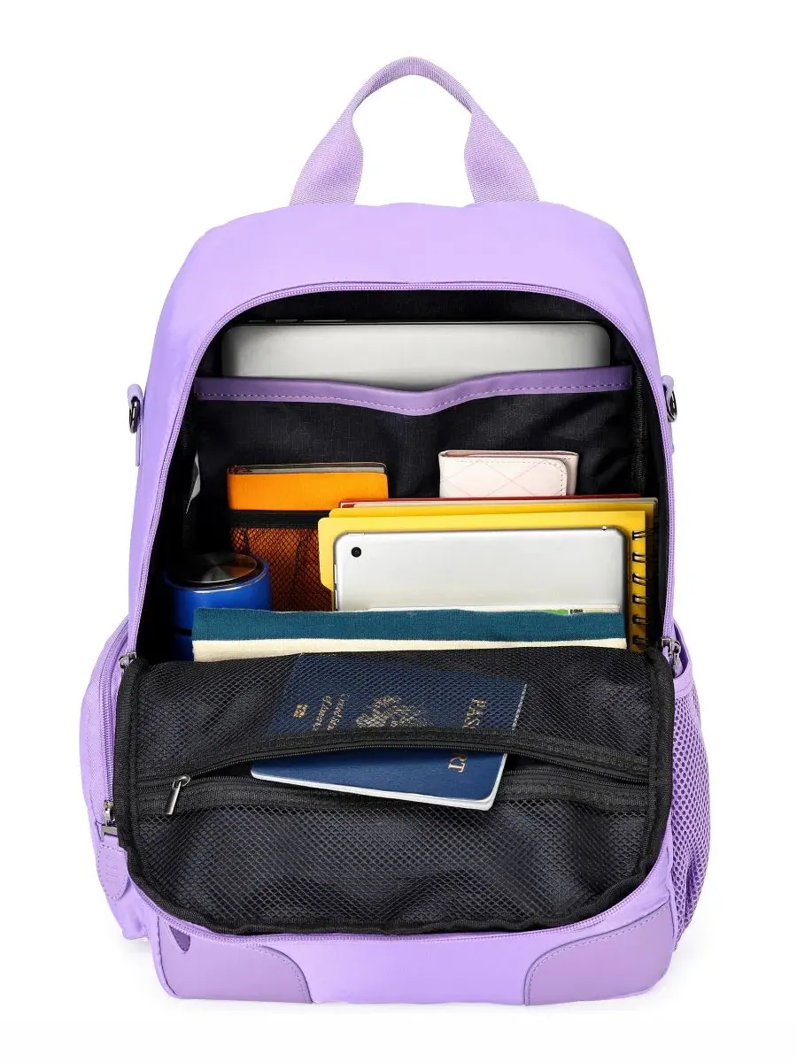 Рюкзак дорожный с принтом, 20 л, Voyage 17.5" Twill and Faux Leather Backpack ELLE — изображение 2 из 9, фиолетовый