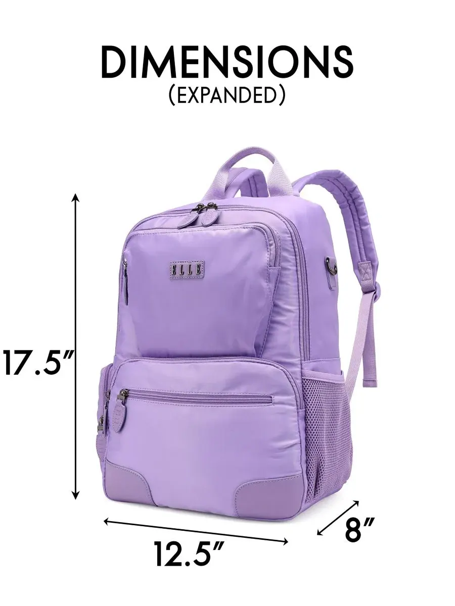 Рюкзак дорожный с принтом, 20 л, Voyage 17.5" Twill and Faux Leather Backpack ELLE — изображение 5 из 9, фиолетовый