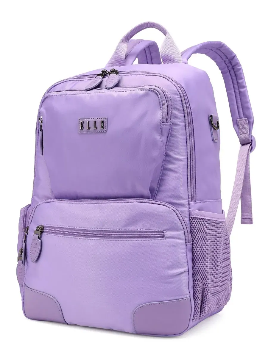 Рюкзак дорожный с принтом, 20 л, Voyage 17.5" Twill and Faux Leather Backpack ELLE — изображение 7 из 9, фиолетовый