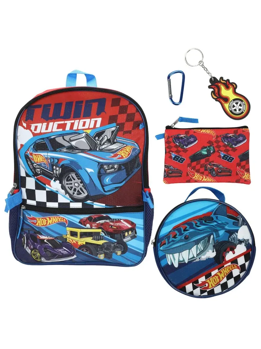 Рюкзак Hot Wheels с ланч-боксом, пеналом, брелоком и карабином Bioworld — синий
