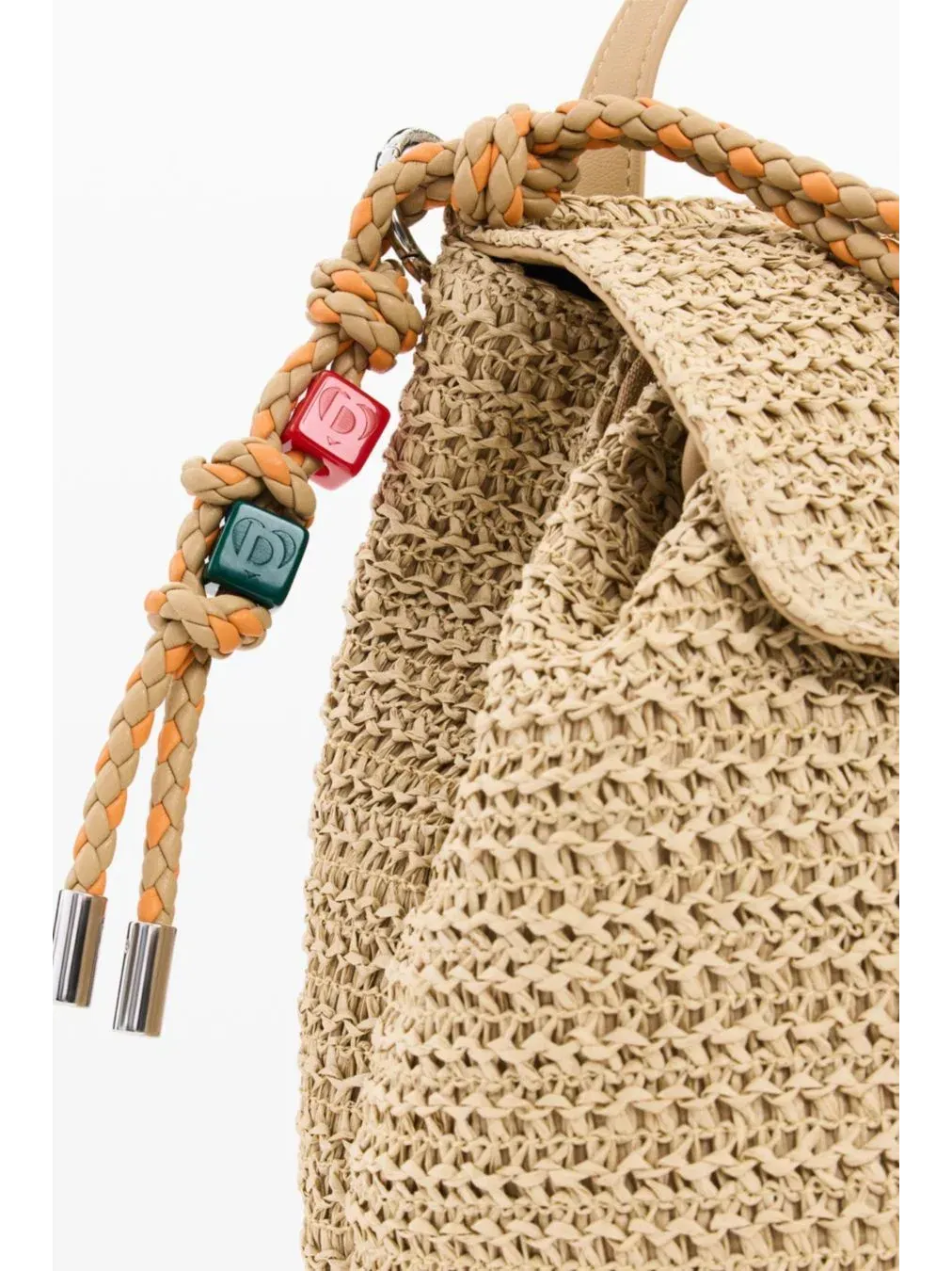 Рюкзак из рафии с клапаном и шармом Desigual — изображение 5 из 5, темный бежевый