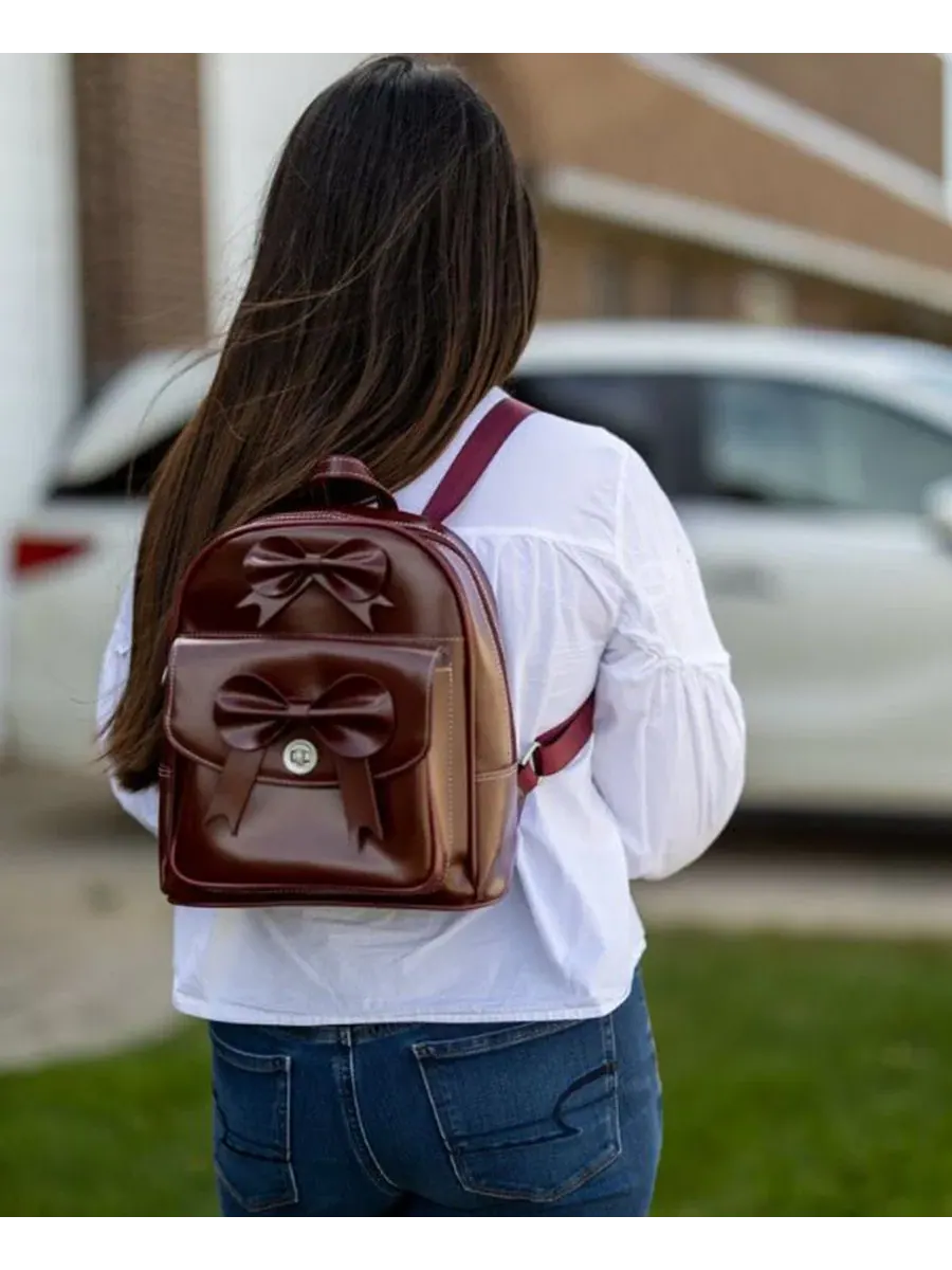Рюкзак мини с бантом Acadia Leather Mini Bow Backpack McKlein — изображение 5 из 6, бордовый