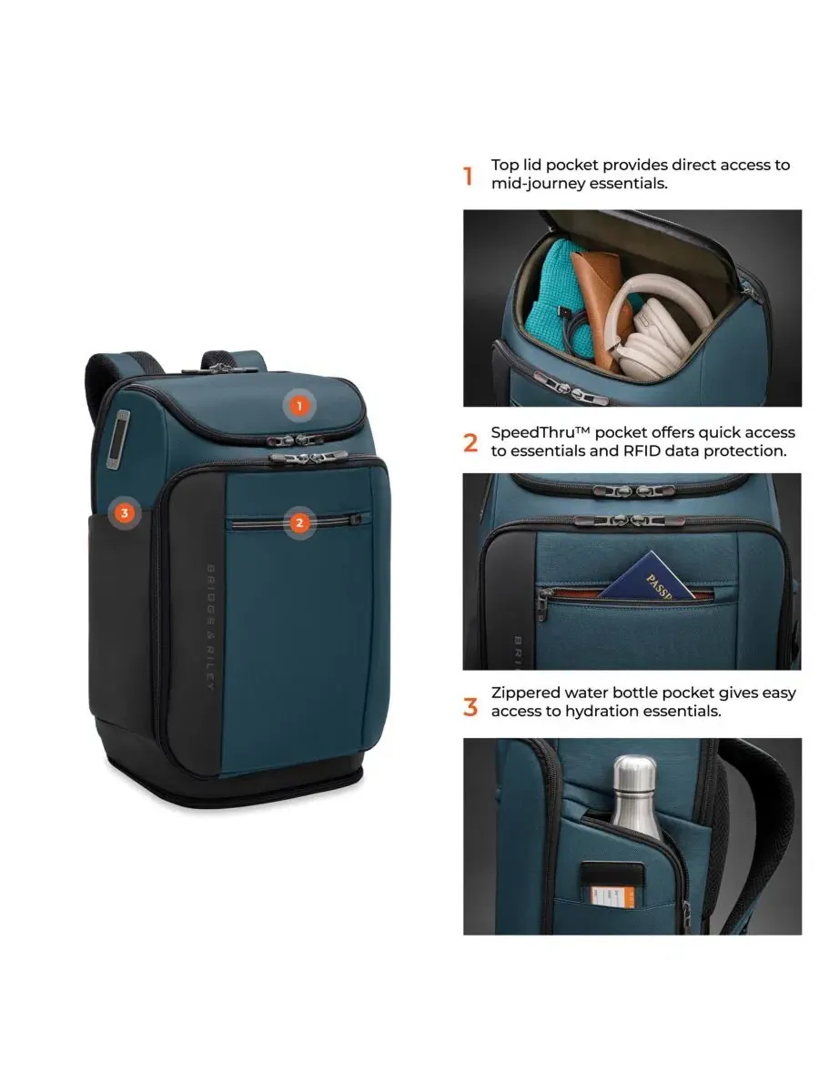 Дорожный рюкзак с системой U-Zip, модель ZDX U-Zip Small Travel Backpack Briggs & Riley — изображение 12 из 13, океанский