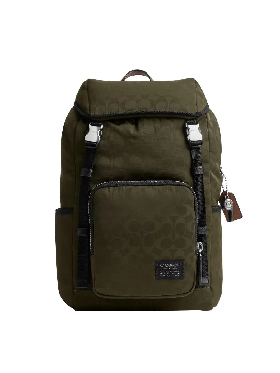 Рюкзак мужской Coach Logan Signature натуральная кожа — изображение 1 из 6, зеленый