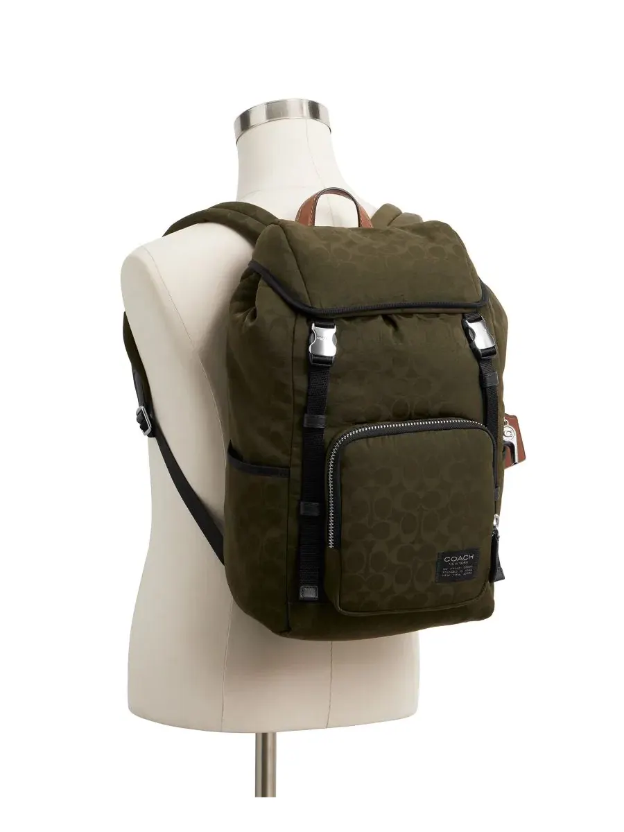 Рюкзак мужской Coach Logan Signature натуральная кожа — изображение 5 из 6, зеленый