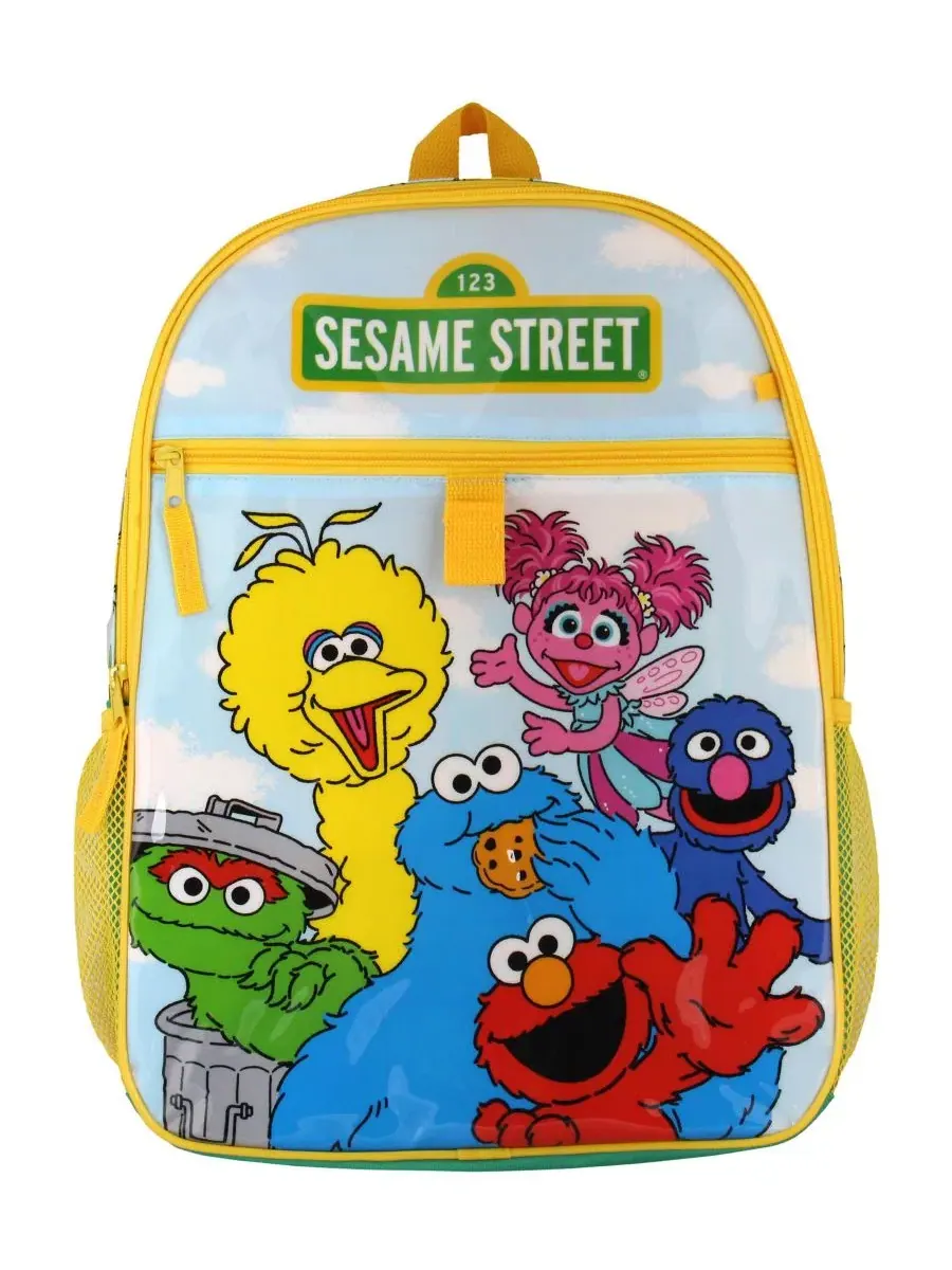 Детский рюкзак с ланч-боксом, пеналом, бутылкой и наклейками, Group Cookie Monster Elmo Big Bird — изображение 2 из 3, желтый