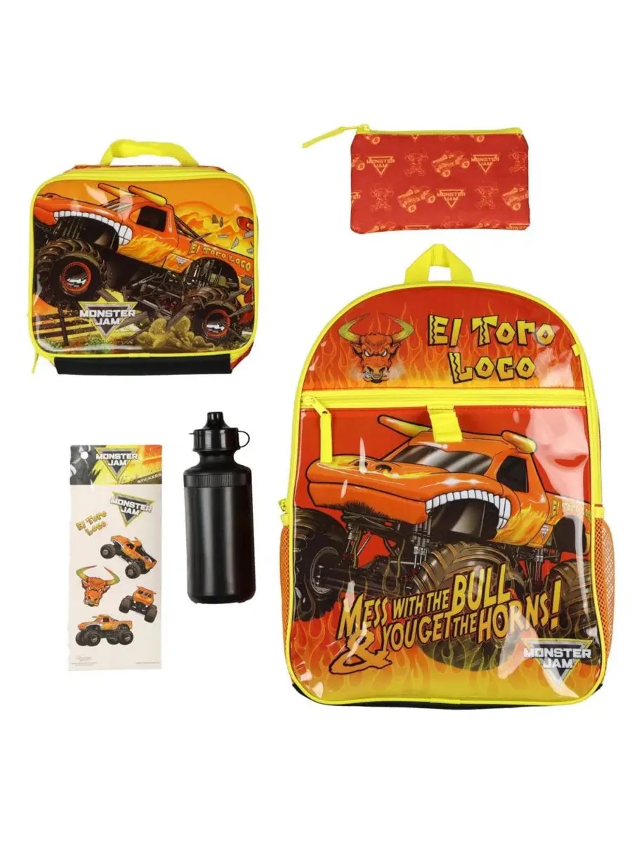 Рюкзак детский с ланч-боксом, 5 предметов, El Toro Loco Monster Jam