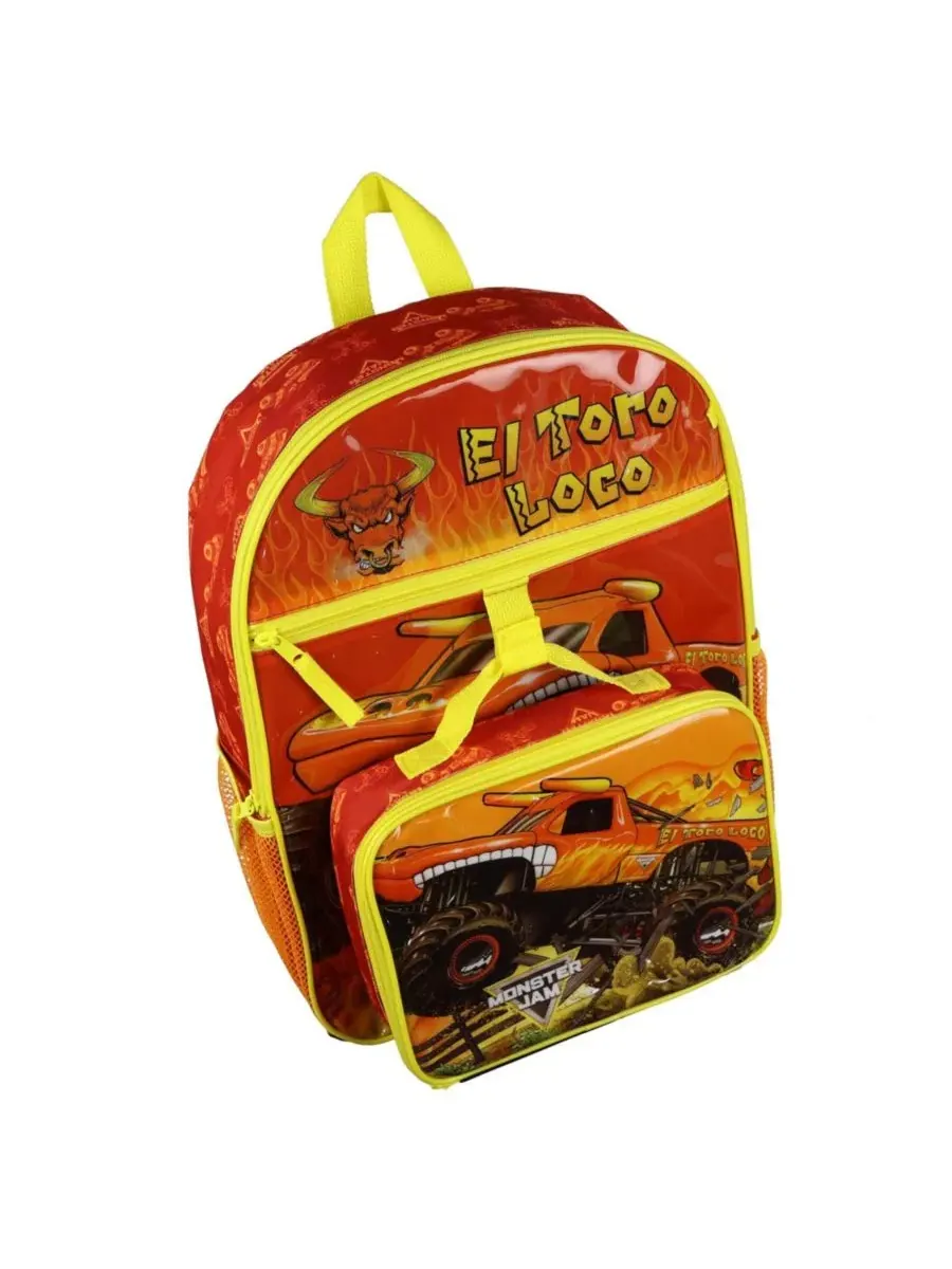 Рюкзак детский с ланч-боксом, 5 предметов, El Toro Loco Monster Jam — изображение 3 из 3, оранжевый