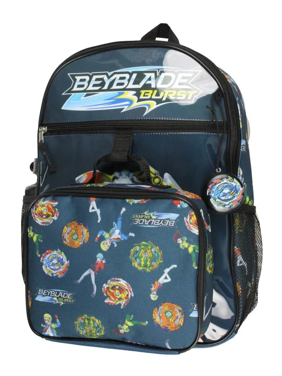 Рюкзак детский с принтом с ланч-боксом и бутылкой, Burst Spinner Tops Beyblade — изображение 2 из 3, синий