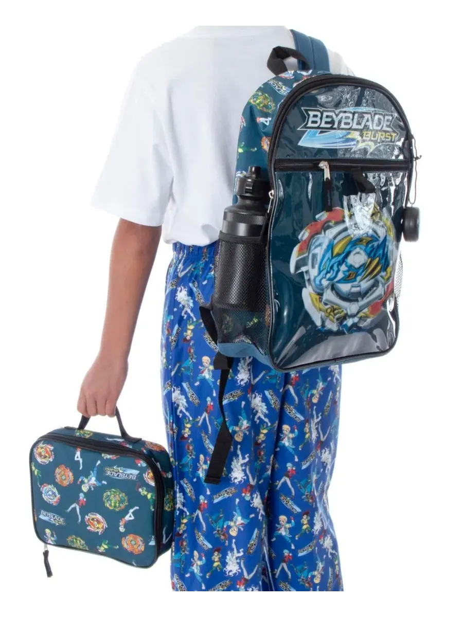 Рюкзак детский с принтом с ланч-боксом и бутылкой, Burst Spinner Tops Beyblade — изображение 3 из 3, синий