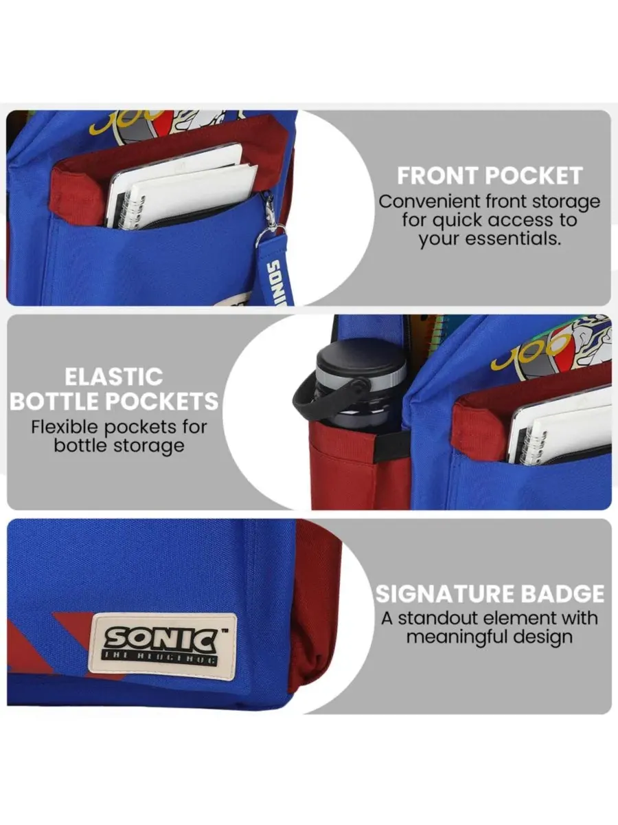 Рюкзак с принтом Sonic the Hedgehog, 42 см, Sonic Character Art Sonic The Hedgehog — изображение 5 из 7, синий темный красный