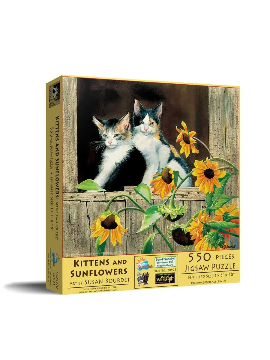 Пазл «Котята и подсолнухи» (550 деталей) для взрослых Sunsout