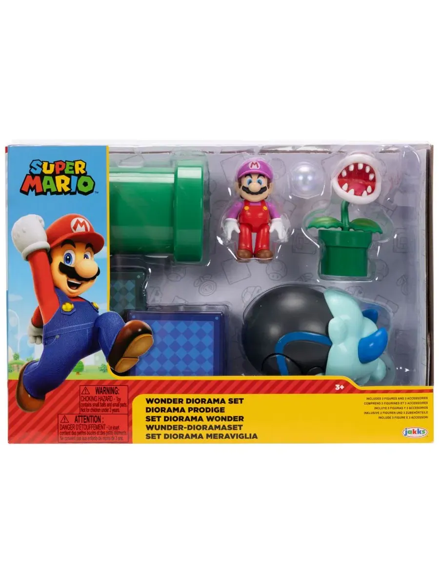Игровой набор Super Mario Wonder 6 предметов, 2,5-дюймовая фигурка Bubble Mario, Bulrush, Piranha